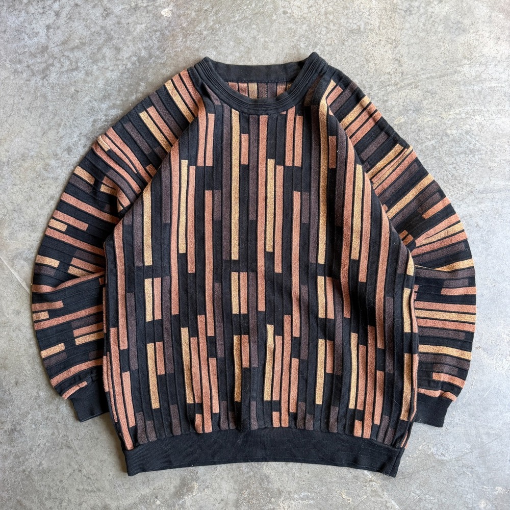 Vintage 90s Tundra 3D Knit Sweater Cosby Grandpa Textured Mens M 20.5x26